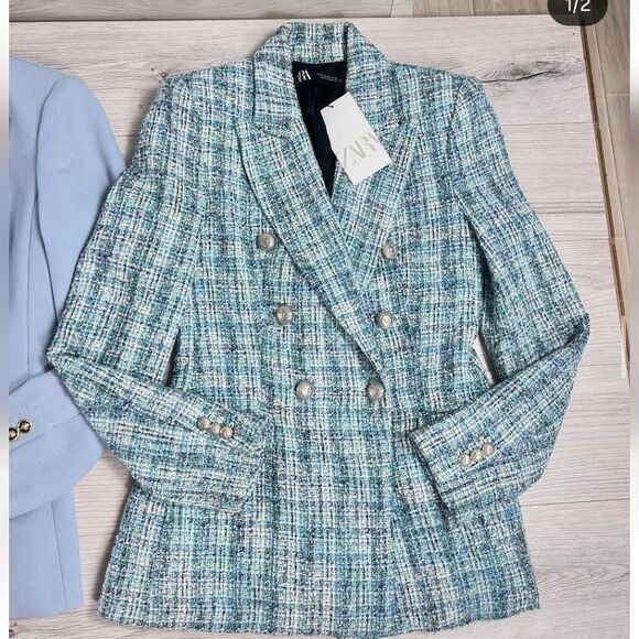 NWTβZARA 2 PCS SET BLAZER AND SHORTS TWEED Chanel Style - Picture 12 of 16